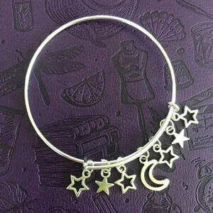 Moon and Stars High Polish Stainless Steel Adjustable Charm Bracelet NWT